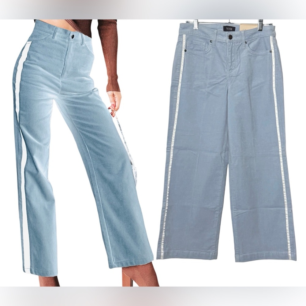 NYDJ NWT Teresa Light Blue Corduroy Satin Stripe Pants
